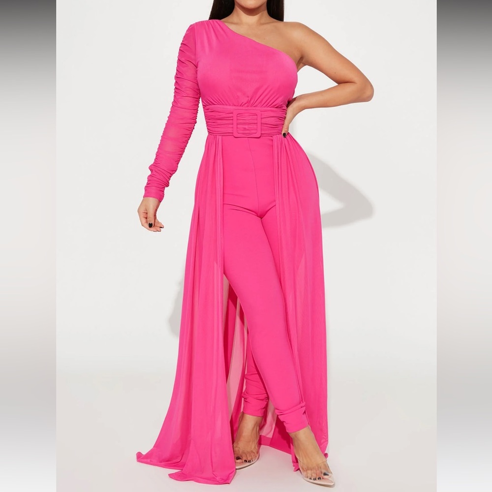 Better Be Sure Mesh Jumpsuit - Fuchsia